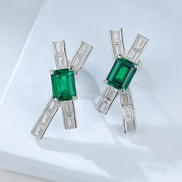 Saplama Küpe S925 Gümüş Emerald 6 8 Dikdörtgen çok yönlü üst düzey küpe takıları