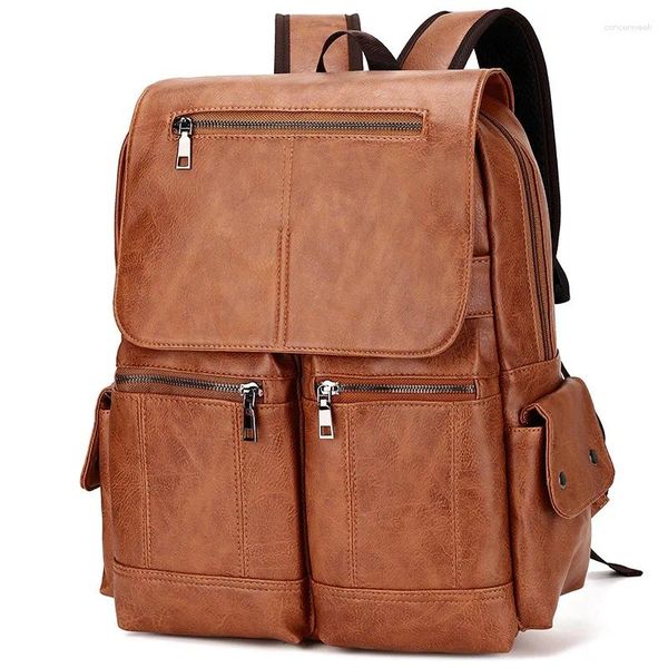 Mochila Estilo Coreano Vintage PU Couro Adolescente Unissex Softback Business Bag Moda Grande Capacidade Laptop