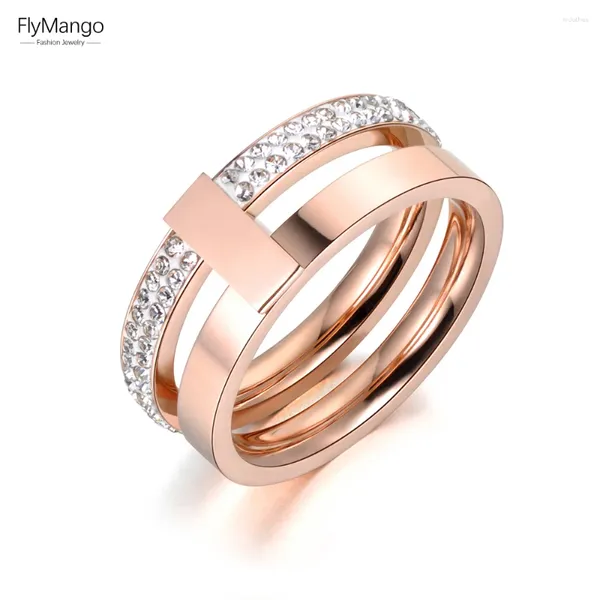 Anelli a grappolo FlyMango colore oro rosa 2 strati gioielli da sposa acciaio inossidabile 316L strass anello di fidanzamento goccia FR18047