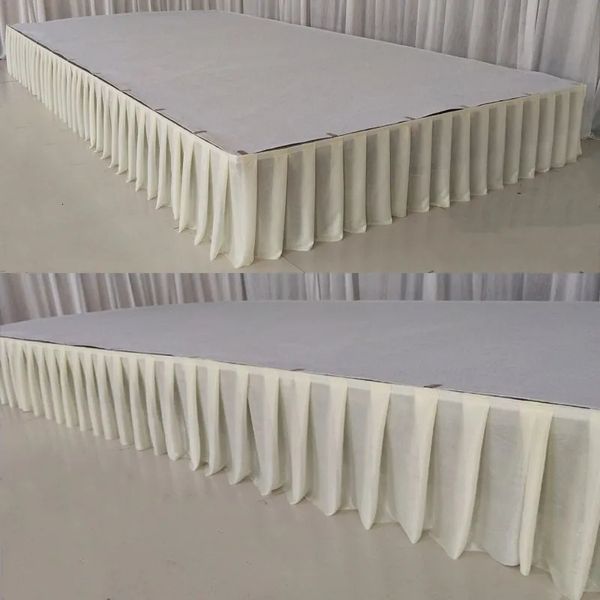 Saia de mesa plissada branca, cortinas para cenário de casamento, roupas de mesa, cobertura de mesa, palco de casamento, rodapé para festa de evento 240315