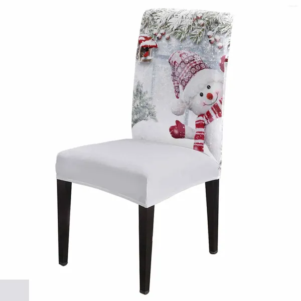 Capas de cadeira Natal inverno cena de neve boneco de neve conjunto cozinha estiramento spandex assento slipcover decoração de casa sala de jantar