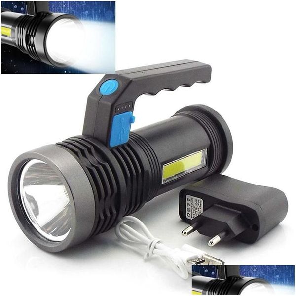 Taschenlampen Taschenlampen Starkes Licht Tragbare LED Handheld USB Wiederaufladbare Cob Seite Flutlicht Outdoor Suchscheinwerfer Haushalt Drop Liefern Otd2A