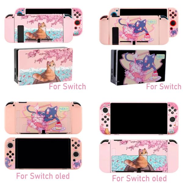 Fälle Sakura matt transparent TV Dock Hardfall Kristallschale für Nintendo Switch OLED NS Joycon Controller TPU Soft Cover Protector