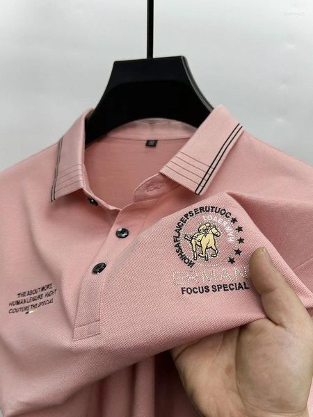 Männer Polos 2024 Sommer Seide Baumwolle Atmungsaktive Poloshirt Kurzarm High-End-Marke Exquisite Aufkleber Mode Lässig Revers T-shirt