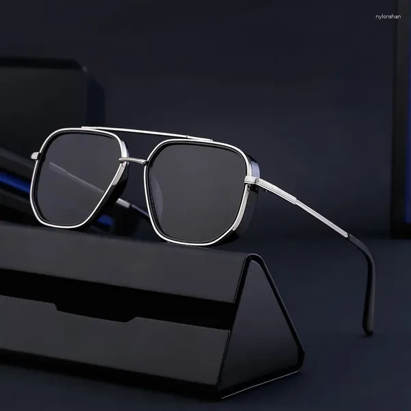 Óculos de sol Doisyer Alta Qualidade Steampunk Ponte Dupla Metal Frame Quadrado UV400 Shades Sun Glasses para homens