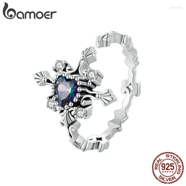 Cluster Ringe Bamoer 925 Sterling Silber Kreuz Ring Bunte Herz Zirkon Vintage Blumen Für Frauen Jahrestag Party Geschenk Edlen Schmuck