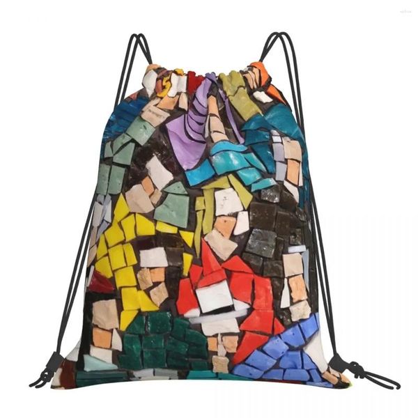 Mochila multicolorido mosaico mochilas casuais portáteis sacos de cordão pacote bolso saco de esportes livro para viagem escola