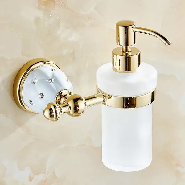 Дозатор для жидкого мыла с золотым латунным стеклянным контейнером/бутылкой, роскошный настенный держатель, аксессуары для ванной комнаты CC