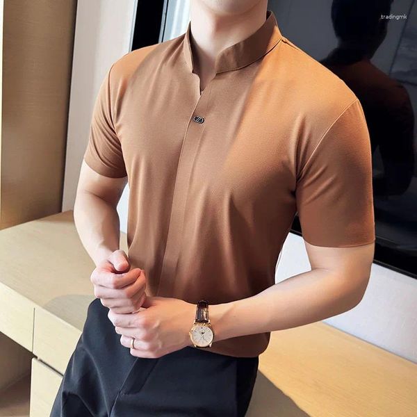 Herren-Poloshirts im chinesischen Stil, Stehkragen-Poloshirt, Sommer, schmale Passform, kurzärmeliges, nahtloses und atmungsaktives T-Shirt