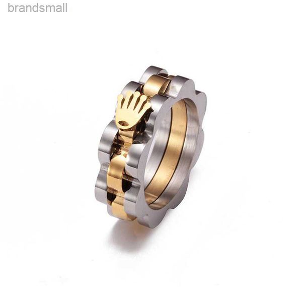 Designer-Ring für Damen, Bandringe, Stil, Stahl, goldfarben, Krone, Kette, Hip Hop, Tacho, Edelstahl, Mann, Rock, Rap, Party-Schmuck 221114