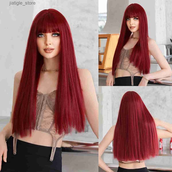 Синтетические парики namm wine red long strught stright for for form Daily Party Cosplay Средняя часть естественный синтетический парик теплостойкий волокно Y240401