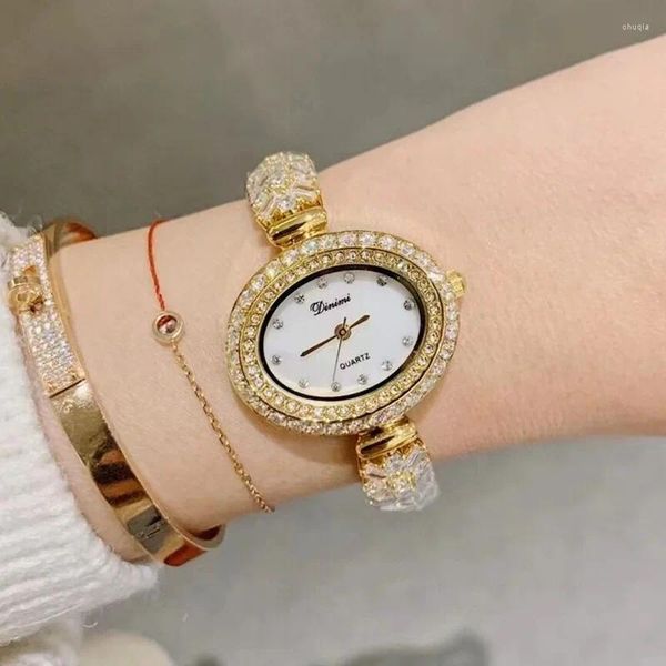 Bilek saatleri kadınlar izle Japonya kuvars mücevher saatleri güzel moda saati pençe ayarlama kristal bileklik lüks kız hediye kutusu