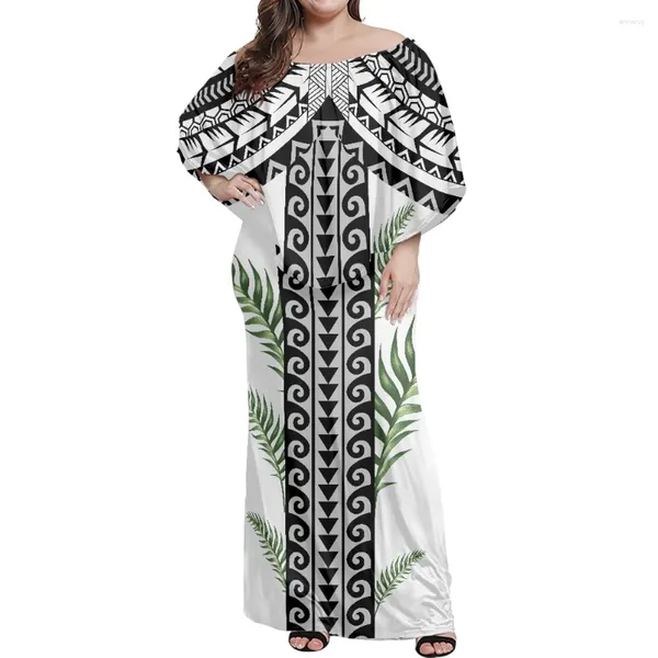 Vestidos de festa fora do ombro sexy saia longa samoa preto e branco impressão vintage padrão vestido primavera elegante mulheres plus size noite