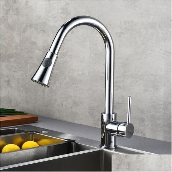 Torneiras de cozinha Chrome Torneira Sier Single Handle Pl Out Torneira Giratória 360 Graus Misturador de Água Drop Delivery Home Garden Chuveiros Accs Dhiwm