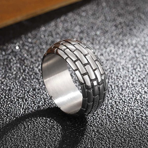 Anello elastico da strada con design personalizzato, viso largo, accessori per anello quadrato in acciaio al titanio annerito in stile punk da uomo