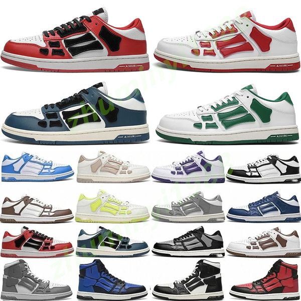 Designer homens altos sapatos atléticos esqueleto ossos corredor mulheres preto branco azul verde casual esportes skel superior baixo couro genuíno rendas até treinador de luxo tênis z41