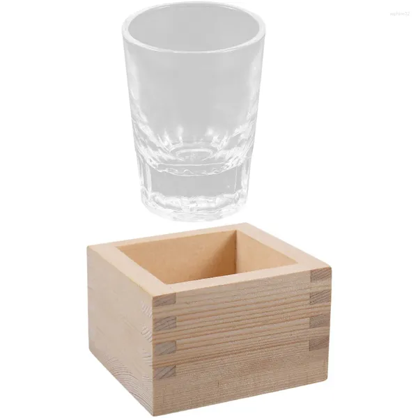 Copos de vinho 1 conjunto de copo de saquê de vidro estilo japonês caneca de arroz bebendo com caixa de madeira