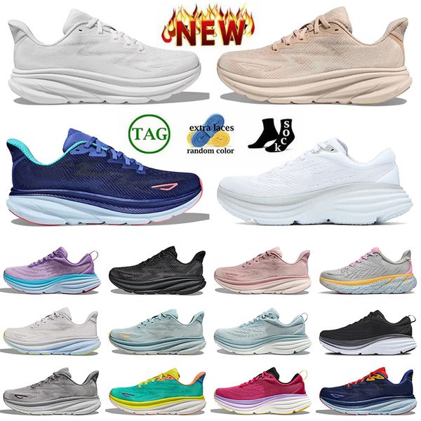 Atacado Womens Mens Clifton 9 Bondi 8 Running Shoes Plataforma Malha Nuvem Carbono X 2 Treinadores Esportivos Ao Ar Livre Triplo Branco Preto Pessoas Livres Jogging Sneakers Corredores