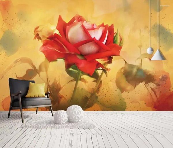 Wallpapers europeu vintage pintado à mão rosas vermelhas sala de estar quarto 3d fundo decoração de parede murais