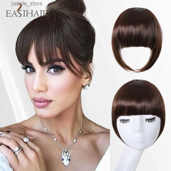 Synthetische Perücken Easihair Synthetic Bang Hair Fringe Clip in Pony Fake Blunt Braun Hair Pony Haartemenfeste Haarstücke für Frauen Y240401