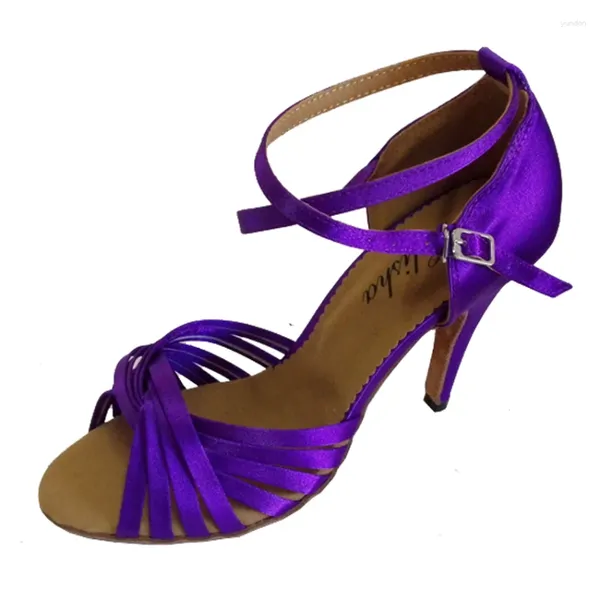 Sapatos de dança feminino roxo salsa latina sapato dedo do pé aberto personalizado festa de salão interior social casamento noite dança cetim