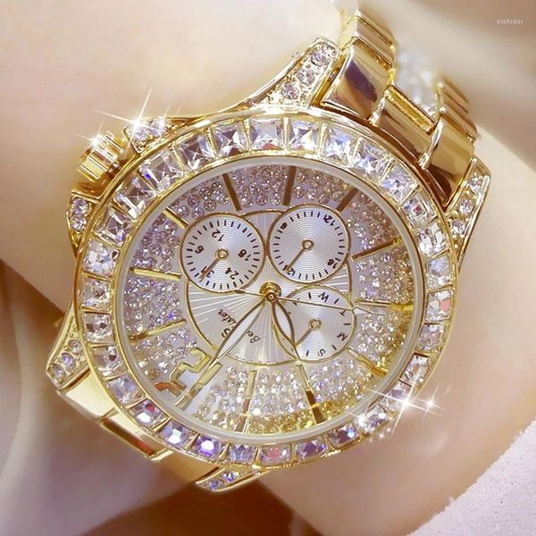 Orologi da polso BS elegante quadrante grande orologio da donna famosi marchi di lusso strass oro rosa acciaio impermeabile femminile 2024