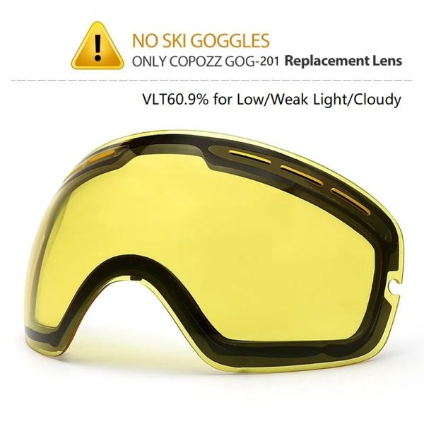 Óculos copozz marca original lentes brilhantes para óculos de esqui noite do modelo gog201 lente amarela para luz fraca matiz tempo nublado