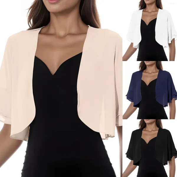 Camicette da donna Mantelle in tinta unita Camicie da donna Mezza manica Coprispalle aperto sul davanti Bolero Top Cardigan Abiti eleganti femminili Abito corto Coprispalle