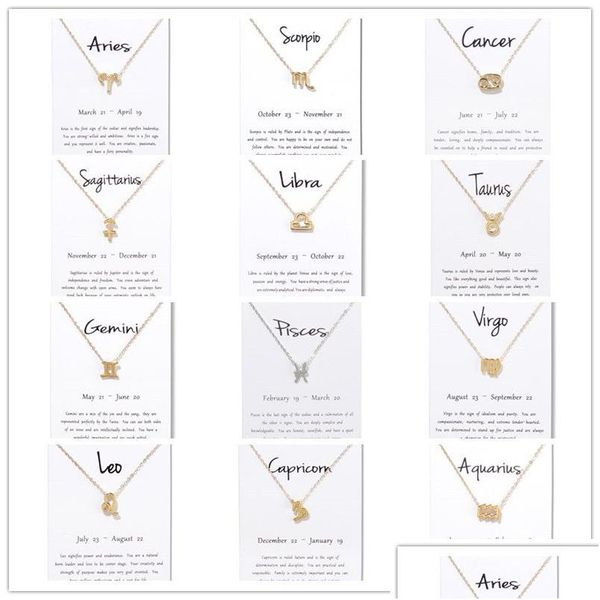 Collane con ciondolo Segni zodiacali cinesi Collane con ciondolo con carta regalo Uomo Donna Twee Constellation Collana con catena in oro Sier Dh0Zd