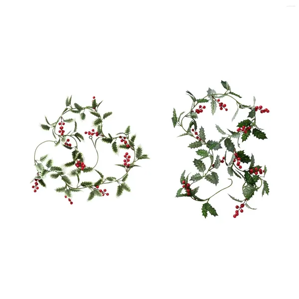 Fiori decorativi foglie di Natale artificiali bacche rosse ghirlanda di Natale 200 cm ghirlanda fai -da -te per l'anno decorazione per le vacanze