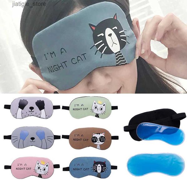 Schlafmasken niedliche Katzen -Cartoon Weiche Augenschlaf -Assist -Gesichtsmaske mit bequemer Eiskompression Gel Travel Ruhe Lidschattenmaske Blindplatte #28005 Y240401