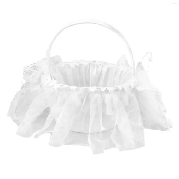 Decoração de festa branca flor menina cesta portátil enfeites florais tradicionais casamento linda contas para mãos pequenas