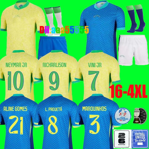 Brasile Soccer Maglie Club Set completo 2024 Copa America Cup Paqueta Raphinha Rodrygo Marquinhos Vini Jr Brasil Richarlison P.Coutinho Casemiro Shirt