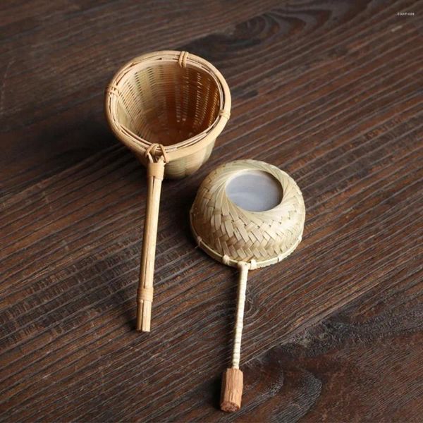 Çay Kepçeleri 1 PC Retro Japon tarzı Bambu Rattan Infuser Süzgeç Filtresi Tutamaklı Mutfak Aksesuarları ile Yeniden Kullanılabilir Örgü Sızıntısı