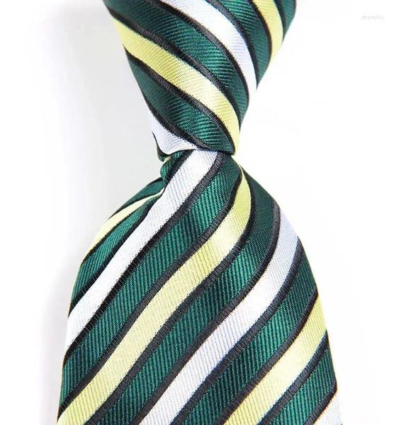 Arco laços clássico listrado verde amarelo gravata jacquard tecido seda 8cm gravata masculina negócios festa de casamento formal pescoço