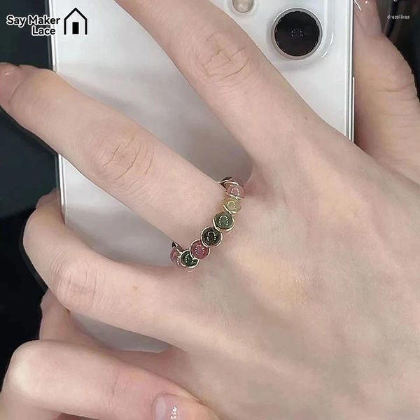 Cluster Ringe Luxus Mode Vintage Advanced Sense Handgemachte Drahtwicklung Regenbogen Perlen Offener verstellbarer Ring für Frauen Mädchen Schmuck Geschenke