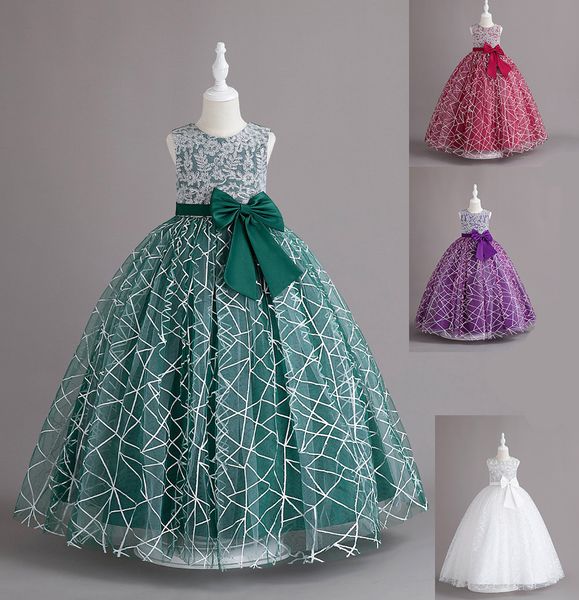 Beleza Verde Vinho Roxo Branco Jóia Vestidos de festa/aniversário de meninas Vestidos de concurso de meninas Vestidos de flores para meninas Saias do dia a dia para crianças SZ 2-10 D401107