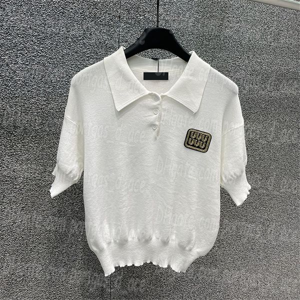 Lettere donne polo top a maglia magliette magliette designer di lusso magliette a maniche corte bottoni perle