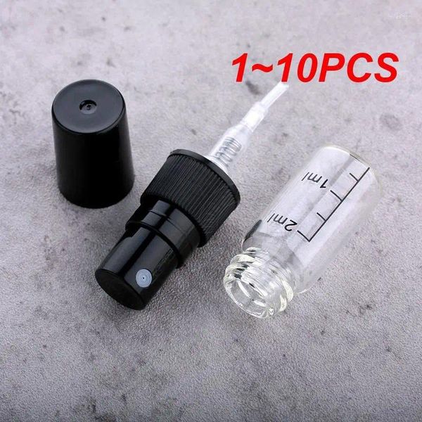 Frascos de armazenamento 1-10pcs 2ml 5ml 10ml frasco de perfume de vidro preto com amostra de escala pulverizador de névoa atomizador frascos finos 4 #