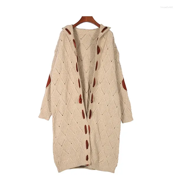 Kadın Örgü Kadınlar hırka Kış Paltosu Uzun Kol Üst Sweater Mujer Süet Süet Örgü Kapşonlu Desen Sweaters Zhou06