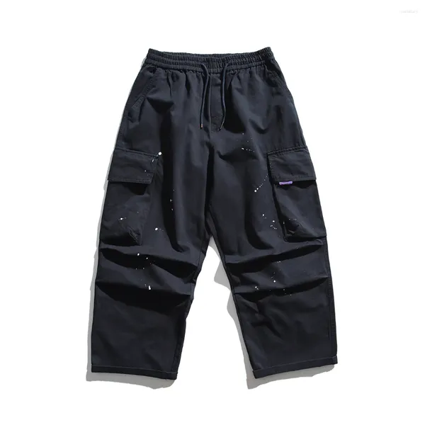 Pantaloni da uomo in puro cotone paracadutista uomo multi-tasca giapponese streetwear allentato casual oversize gamba larga tuta pantaloni cargo