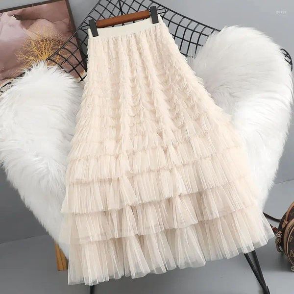 Юбки женские длинные трапециевидной формы из тюля-пачки многоуровневая юбка женская юбка трапециевидной формы эластичная с высокой талией многослойная