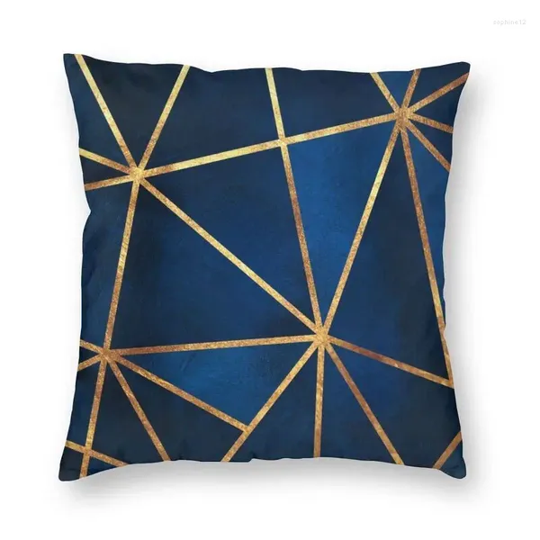 Подушка темно-синего цвета с золотым камнем, геометрическими линиями из фольги, квадратная наволочка, домашний декор, мраморная текстура, чехол для автомобиля