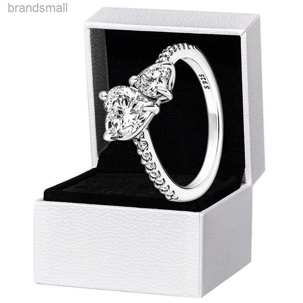 Designer-Ring für Frauen, Neuankömmling, doppeltes Herz, funkelnd, massiv, 925er Silber, Frauen, Freundin, Geschenk, Schmuck für Dora-Liebhaber, CZ-Diamantringe mit Original-Box-Set