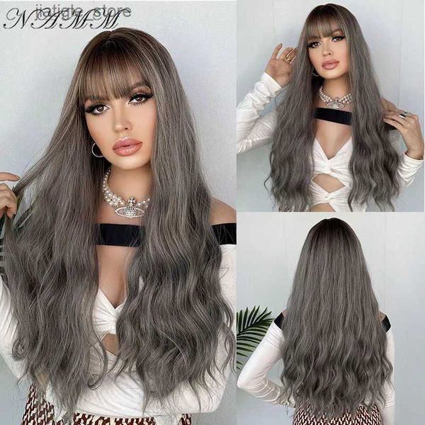 Sentetik peruklar namm beyaz/pembe/sarışın/ombre kahverengi - gri renk uzun dalgalı sentetik peruklar için cosplay saç ısıya dayanıklı peruk Y240401