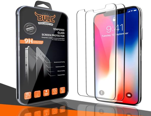 Protetores de tela Choque Bull Protetor de telefone celular de vidro temperado para iPhone 14 Pro Max 13 12 Mini 11 13PRO XR XS X 6 7 Plus Samsun3125005