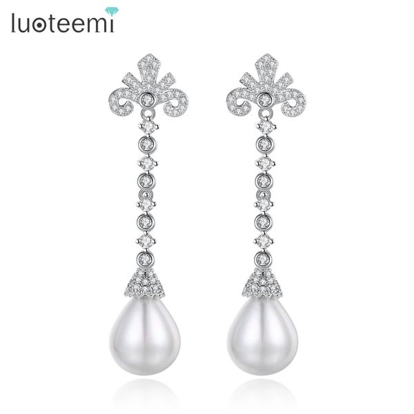 Luoteemi pérolas de água doce cz piercing brincos longo balançar redondo elegante gota acessórios para meninas namoro festa jóias presentes 240401