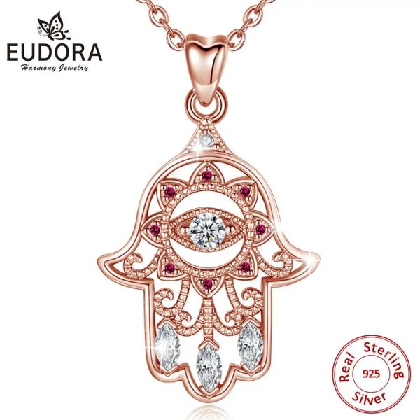 Pendenti eudora 925 sterling argento rosa oro color malvagia helesa Hamsa collana a mano in pendenza donna gioielli raffinati per feste di compleanno regalo335