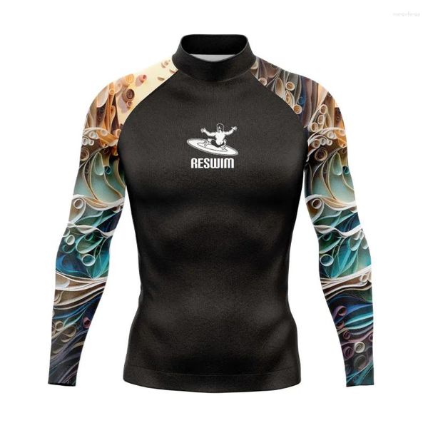 Mulheres Swimwear Homens Impressão Maiô Manga Longa Rash Guard Surf T-shirt Proteção UV Alta Elasticidade Natação Mergulho Roupas Apertadas