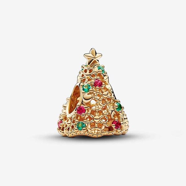 Gold Glitter Noel Tree Charm Pandoras 925 Sterlling Gümüş Lüks Tahıl Set Set Boncuklu Takılar Yapma Tasarımcı Kolye Kolye Orijinal Kutu Toptan